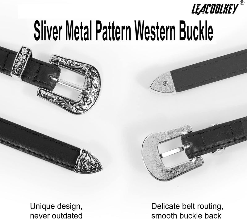 LEACOOLKEY Girls Leather Skinny Belt with Western Buckle for Dress Kids Adjustable Thin Waist Belt for Jeans - Image 5